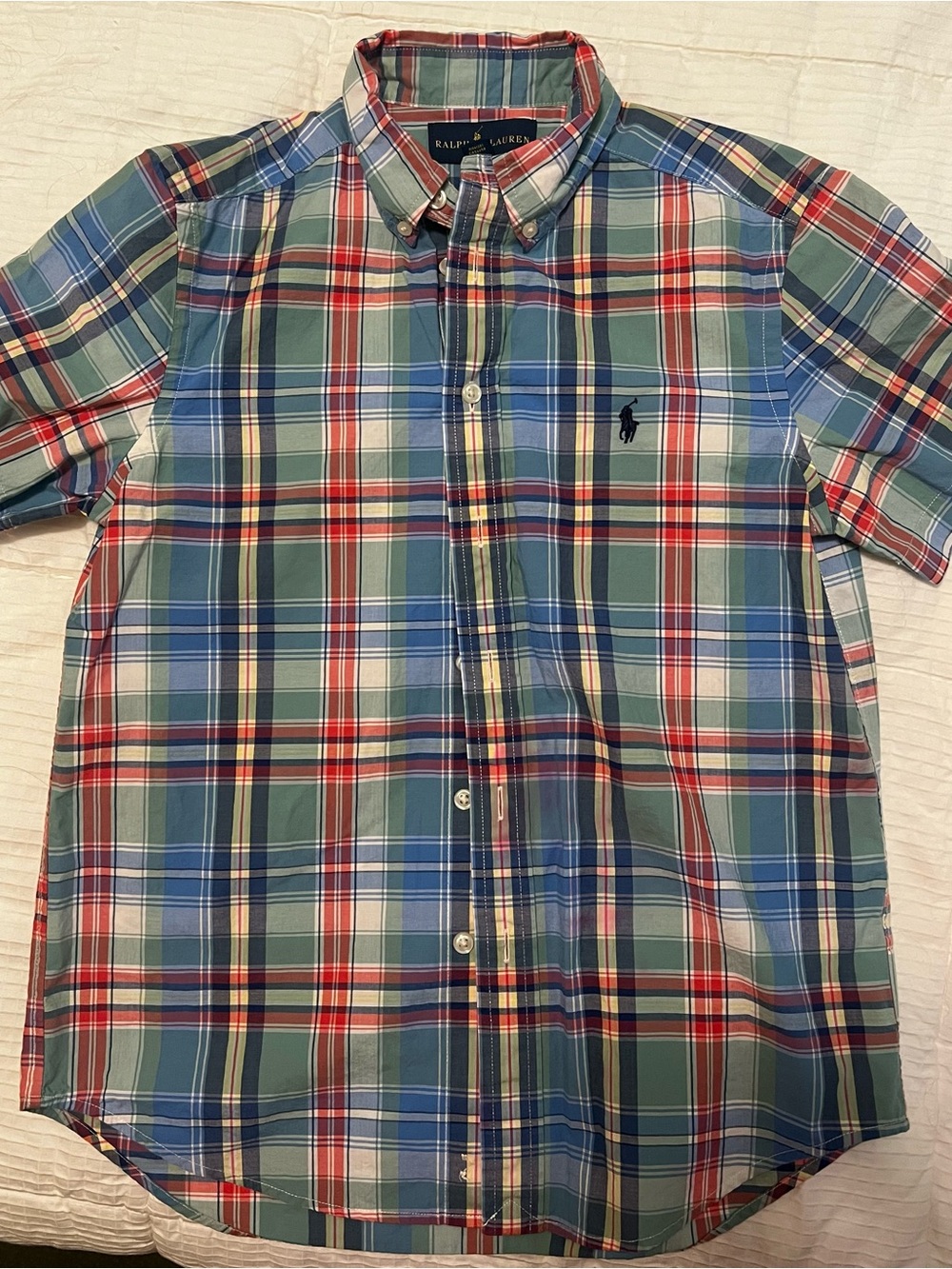 Ralph Lauren Green & Blue Plaid Button-Down Shirt size Medium (10-12)